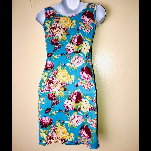 Dresses | Turquoise Pink Floral Print Sleeveless Dress | Poshmark